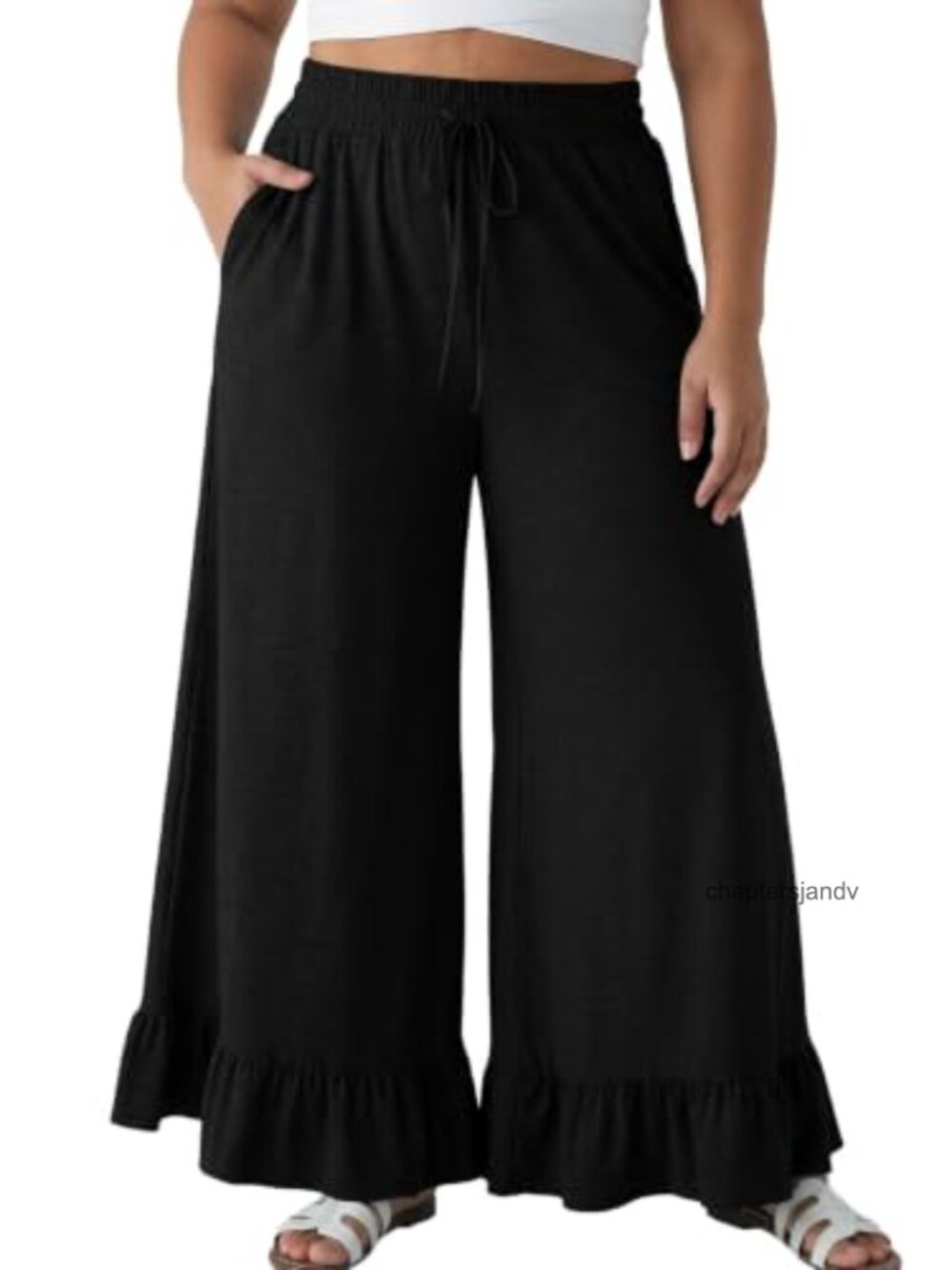 Plus Size Wide Leg High Waist Drawstring Lounge Pants with Pockets